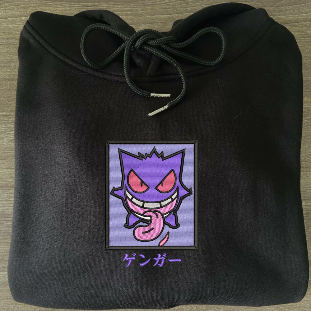 Gengar Art Embroidered Hoodie Black (2)