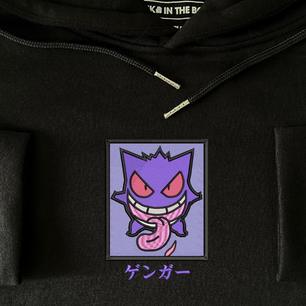 Gengar Art Embroidered Hoodie Black (3)