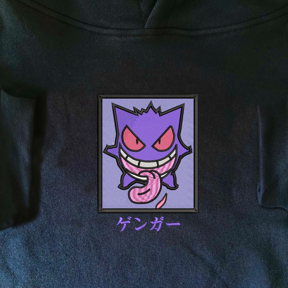 Gengar Art Embroidered Hoodie Navy (1)