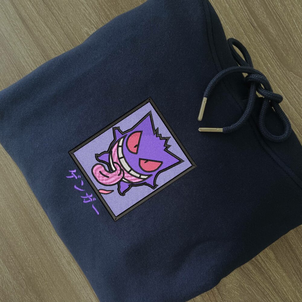 Gengar Art Embroidered Hoodie Navy (2)