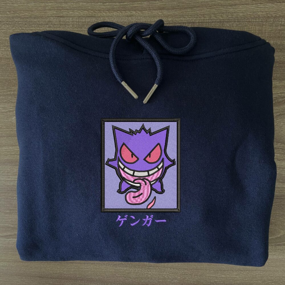 Gengar Art Embroidered Hoodie Navy (3)