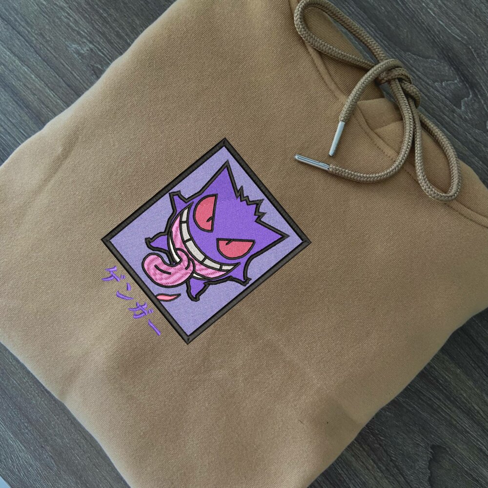 Gengar Art Embroidered Hoodie Sand (2)