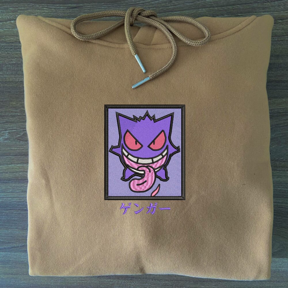 Gengar Art Embroidered Hoodie Sand (3)