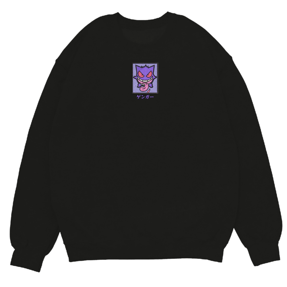 Gengar Art Embroidered Sweatshirt Black