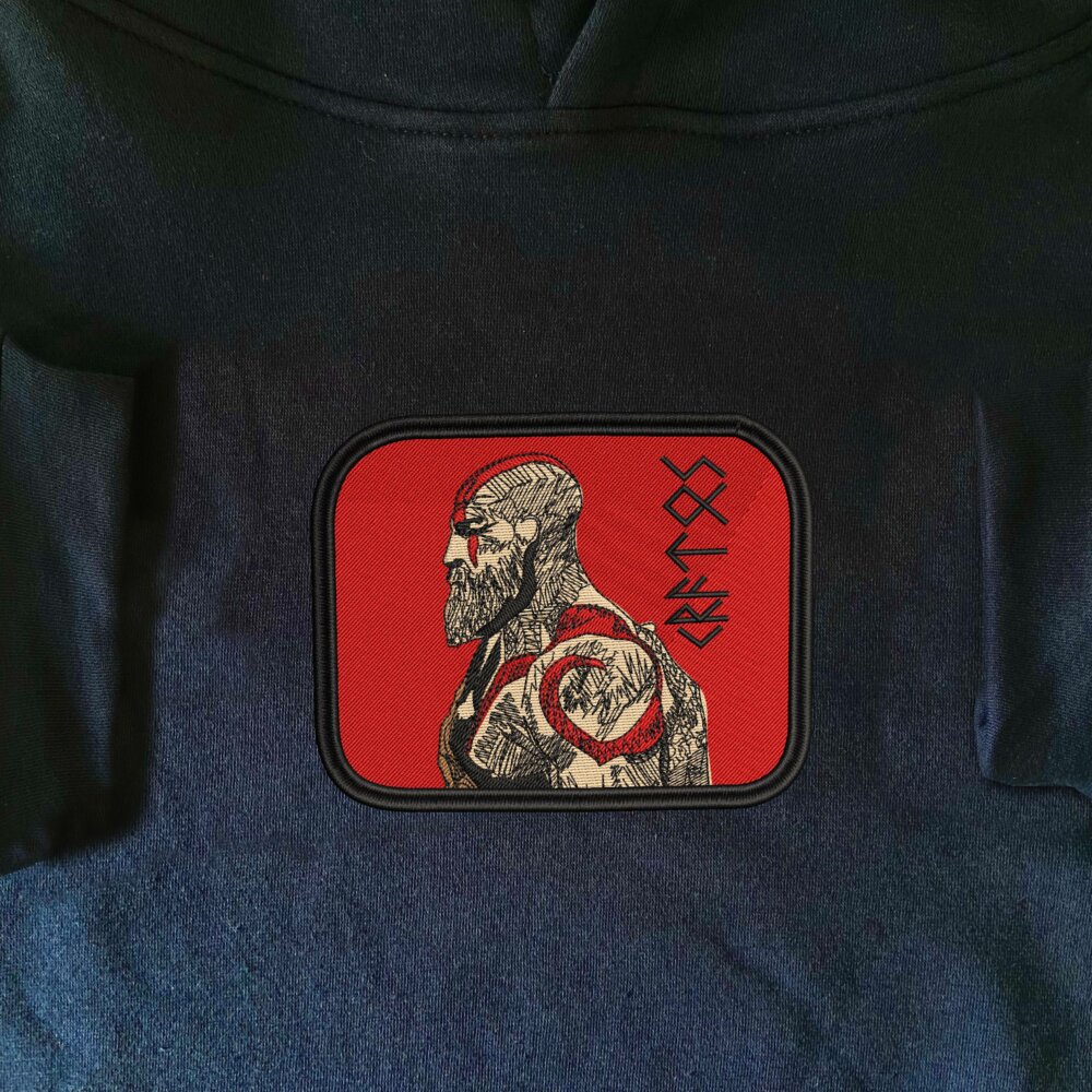 God Slayer Art Embroidered Hoodie Navy (1)