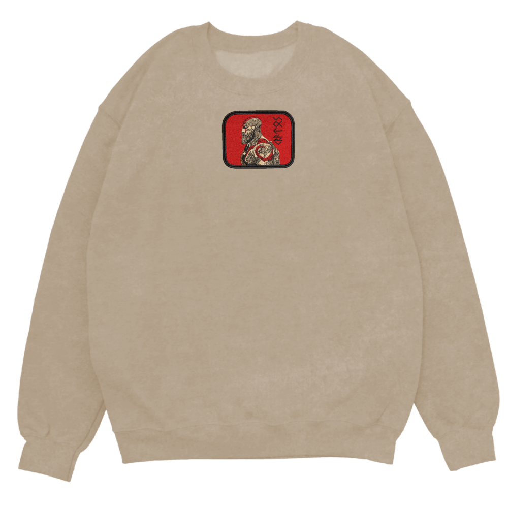 God Slayer Art Embroidered Sweatshirt Sand