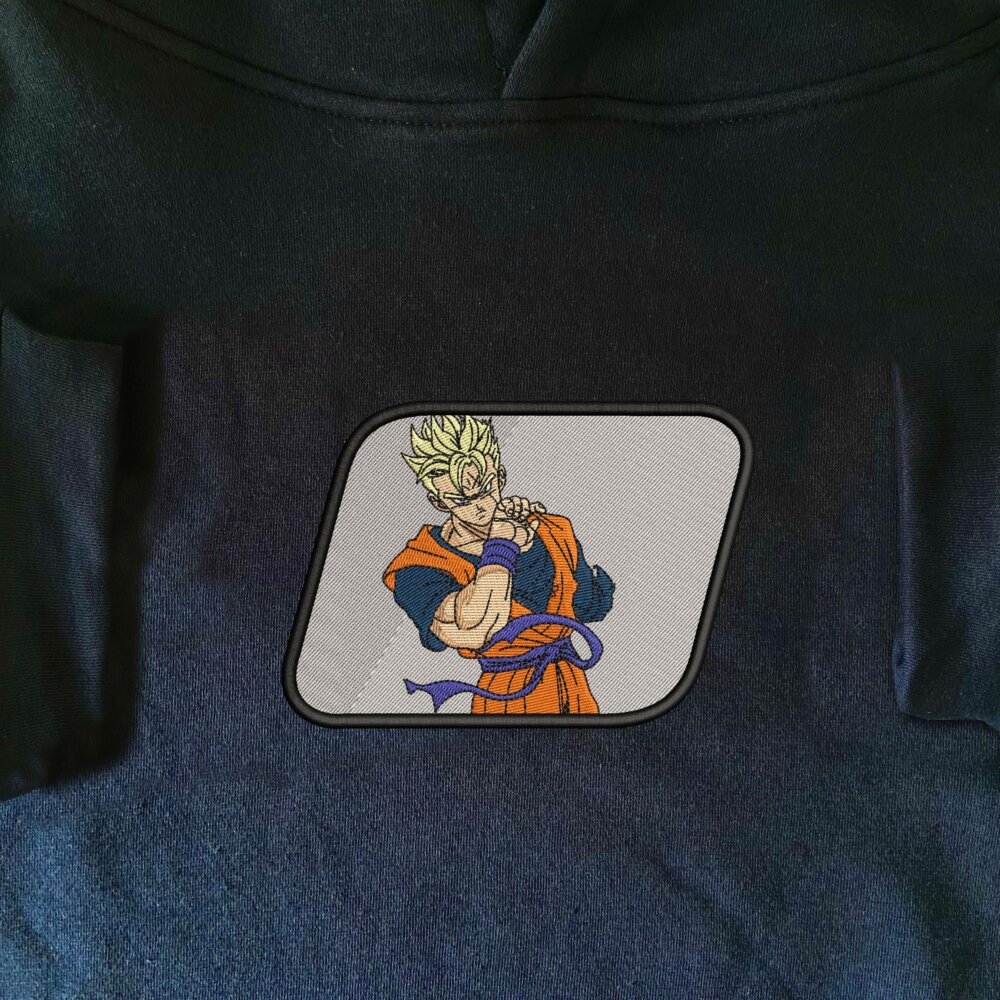 Gohan Art Embroidered Hoodie Navy (1)