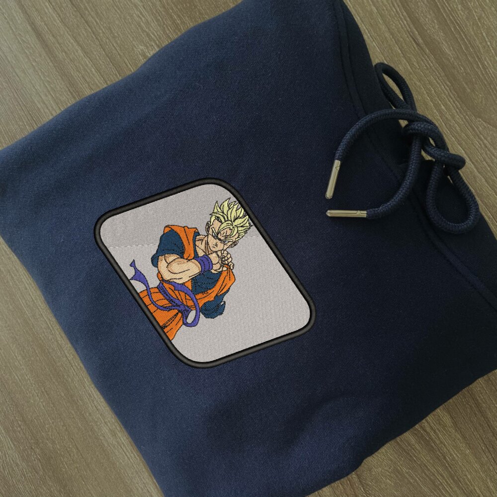 Gohan Art Embroidered Hoodie Navy (2)