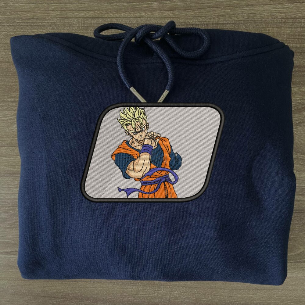 Gohan Art Embroidered Hoodie Navy (3)