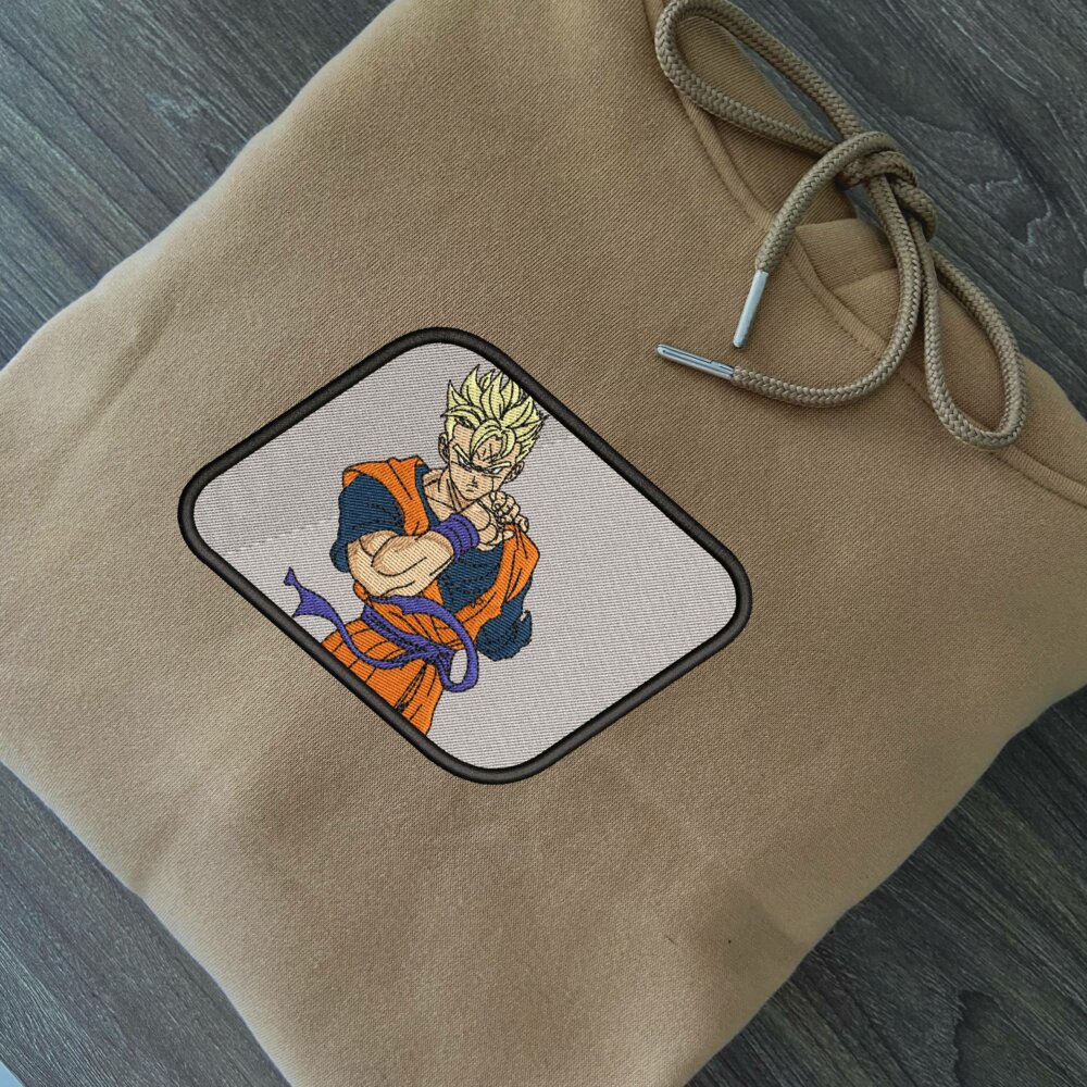 Gohan Art Embroidered Hoodie Sand (2)