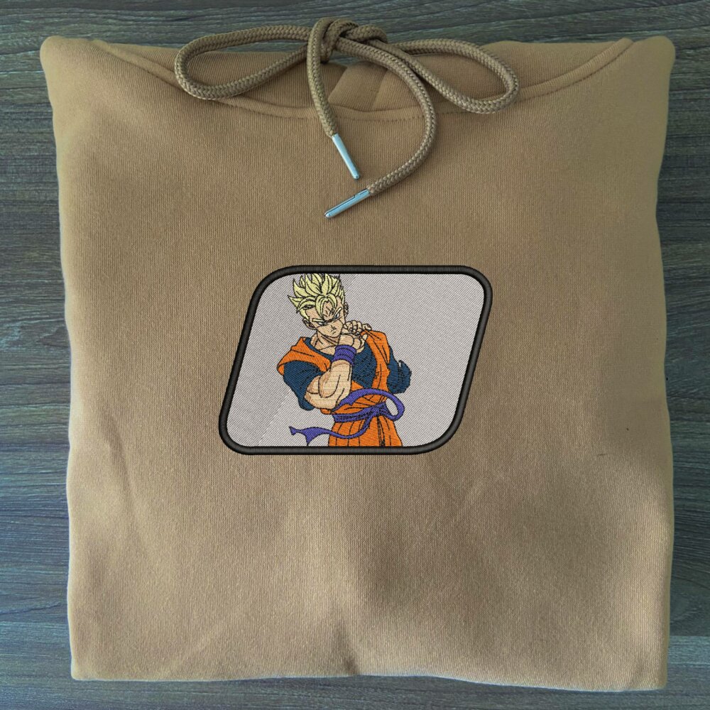 Gohan Art Embroidered Hoodie Sand (3)