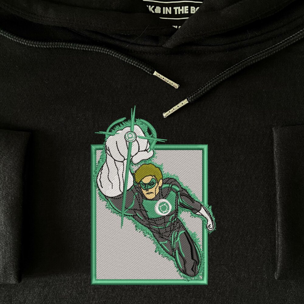 Green Lantern Art Embroidered Hoodie Black (3)