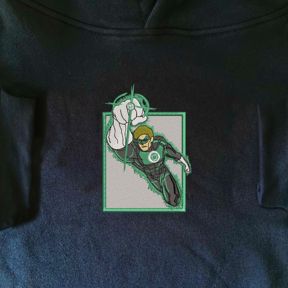 Green Lantern Art Embroidered Hoodie Navy (1)