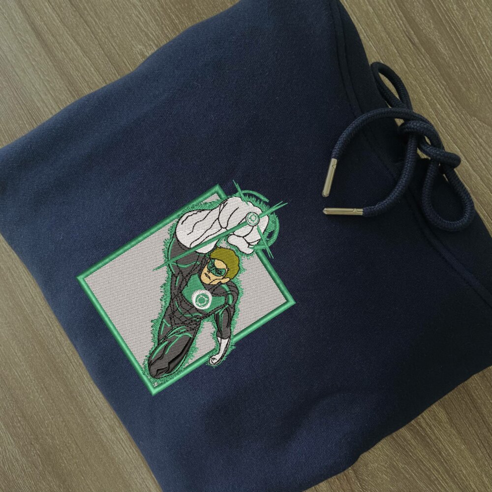 Green Lantern Art Embroidered Hoodie Navy (2)