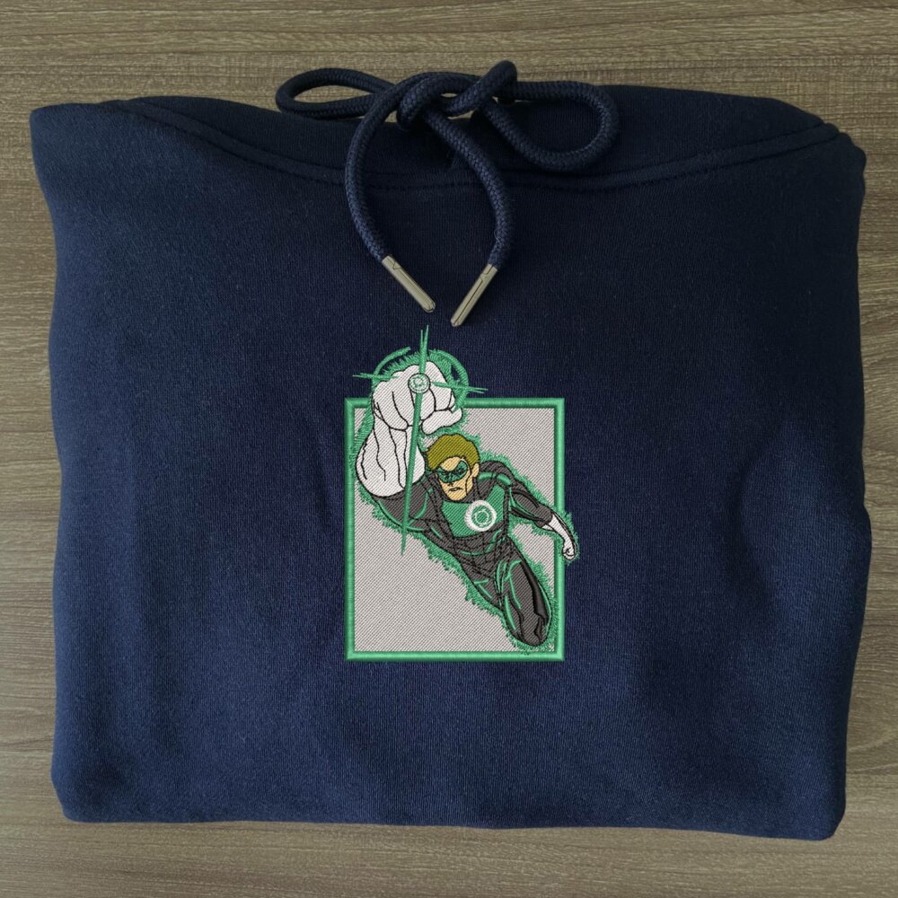 Green Lantern Art Embroidered Hoodie Navy (3)