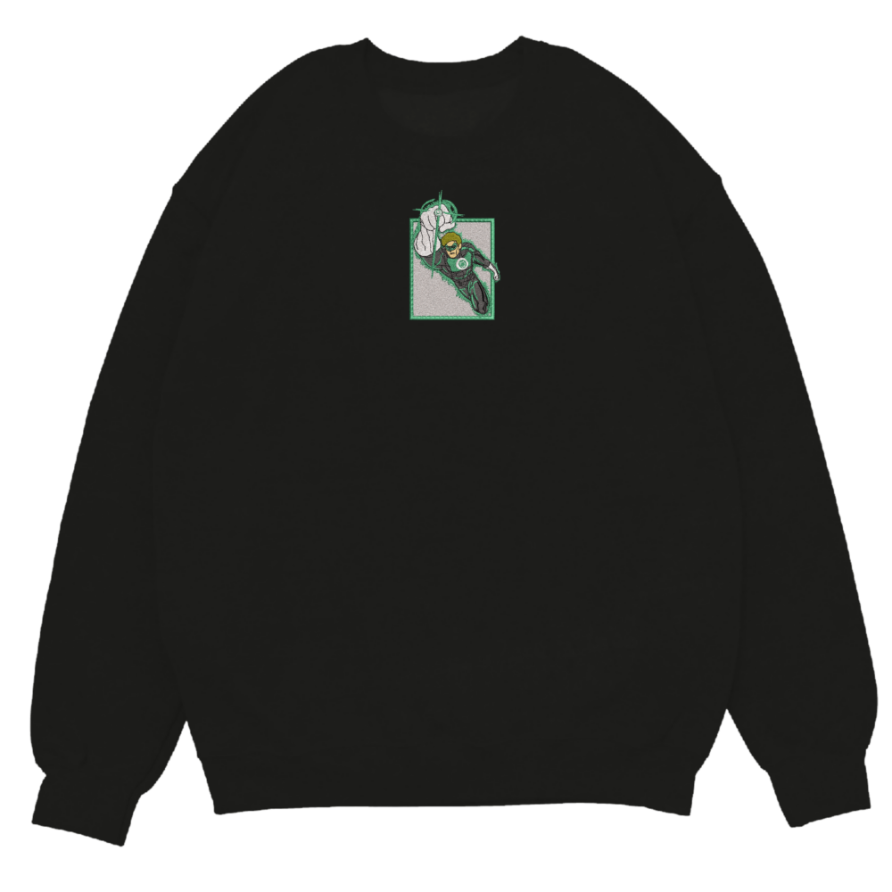 Green Lantern Art Embroidered Sweatshirt Black