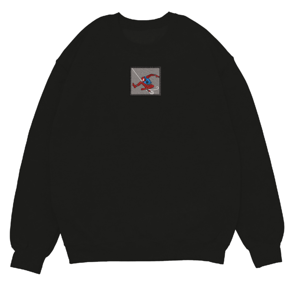 Hero Spider Art Embroidered Sweatshirt Black