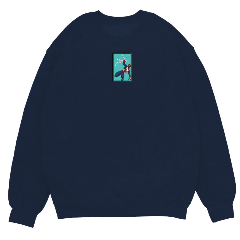 Heroic Webslinger Art Embroidered Sweatshirt Navy