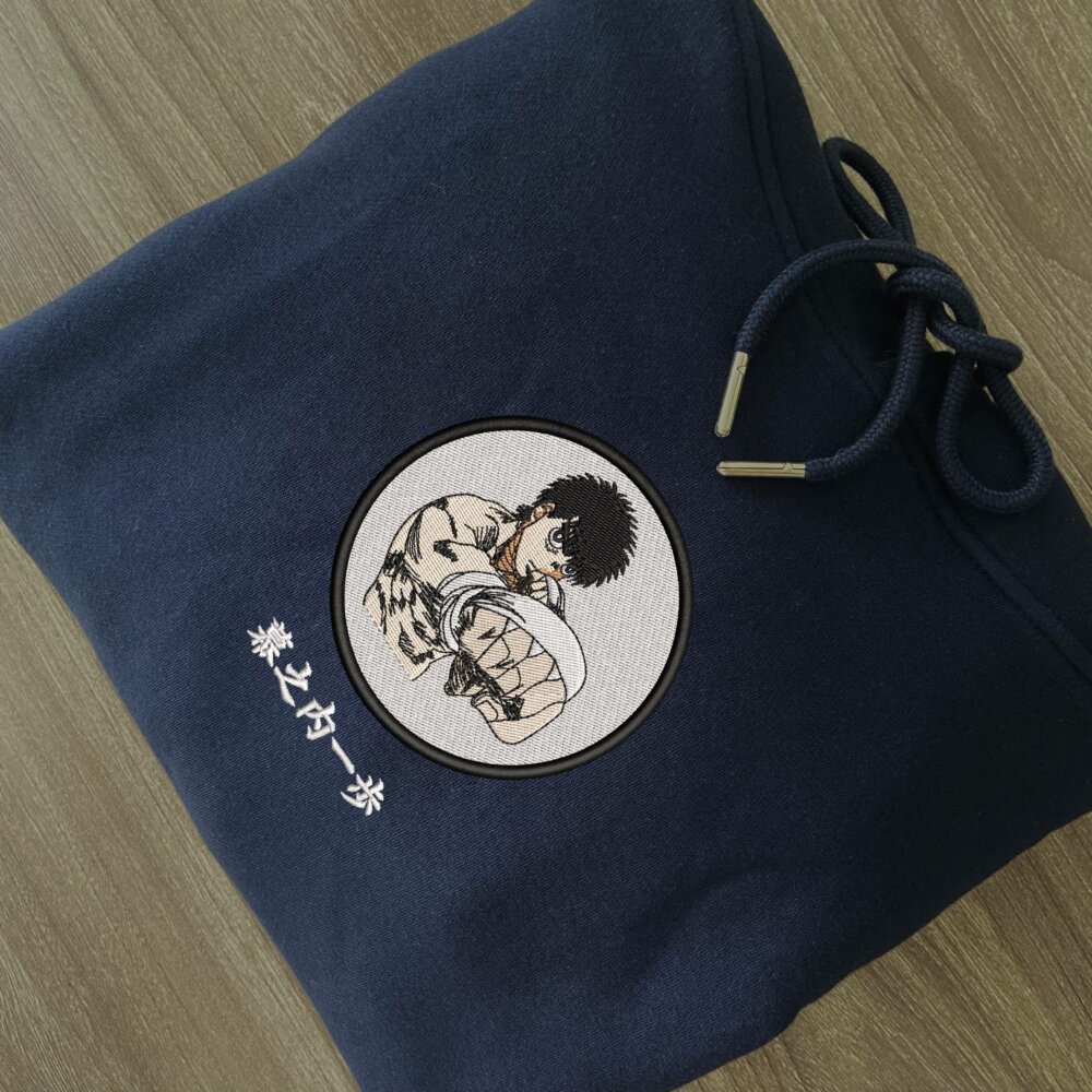 Ippo Art Embroidered Hoodie Navy (2)