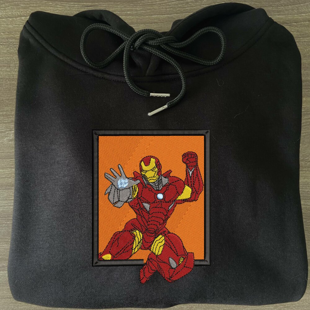 Iron man Art Embroidere Hoodie Black (2)