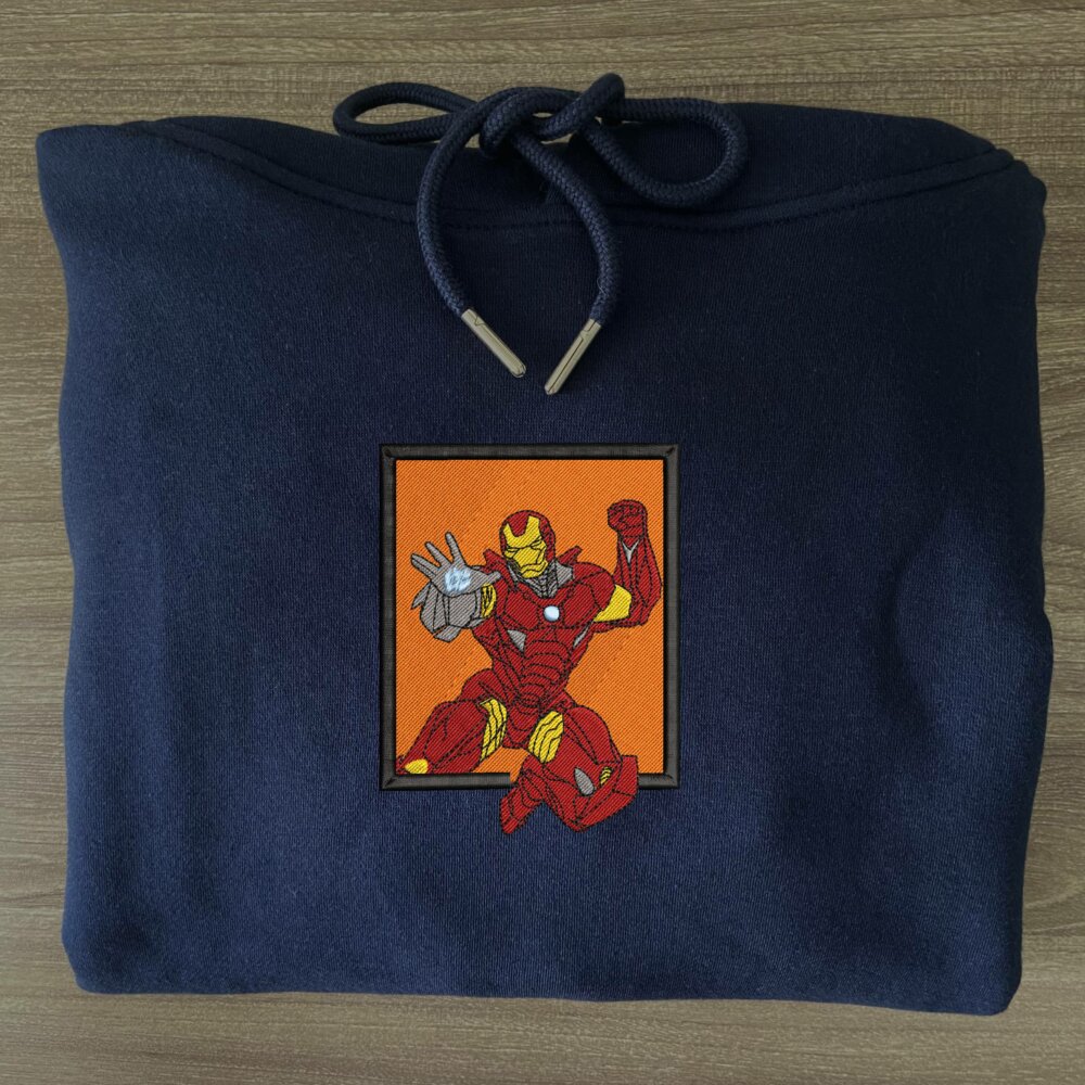 Iron man Art Embroidere Hoodie Navy (3)