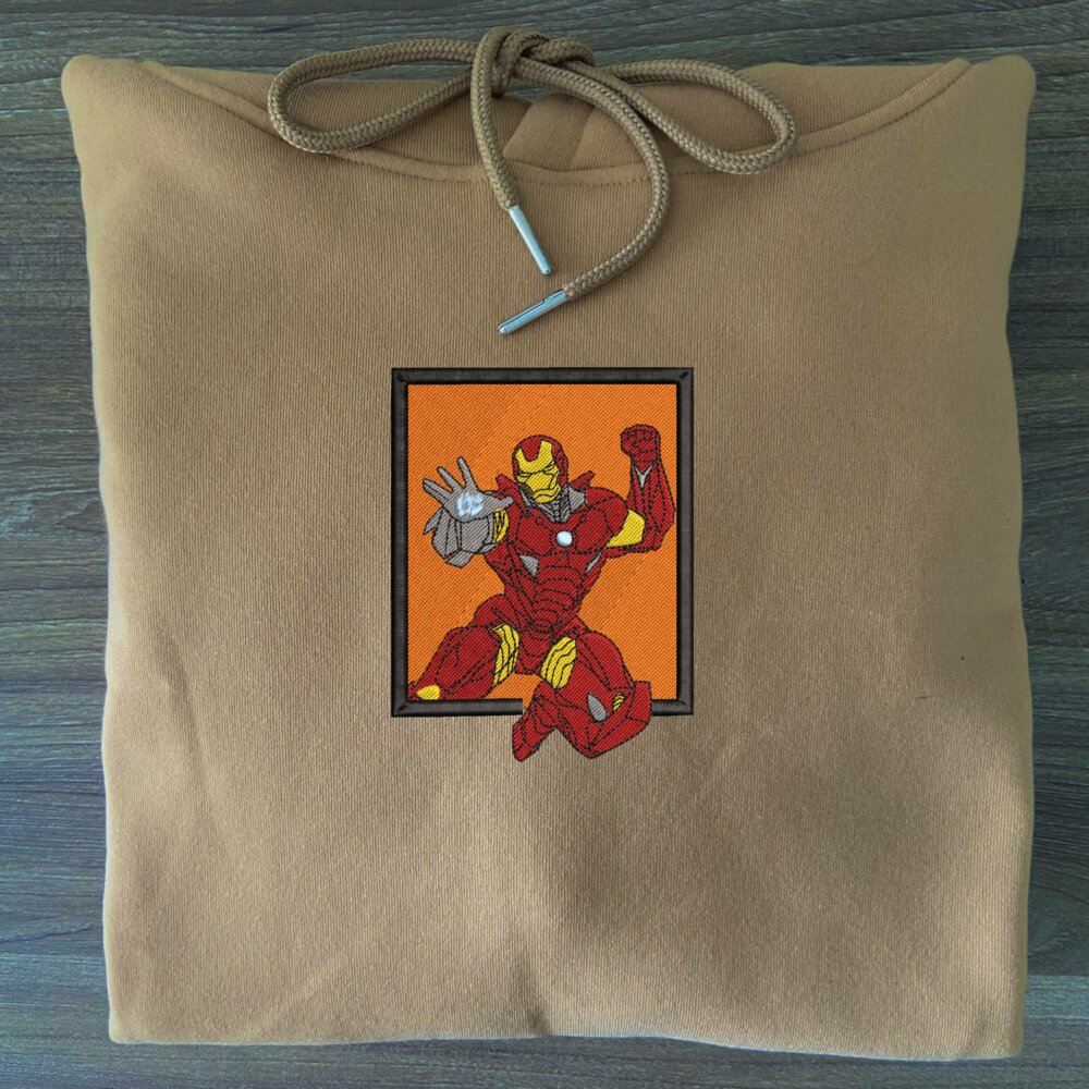 Iron man Art Embroidere Hoodie Sand (3)