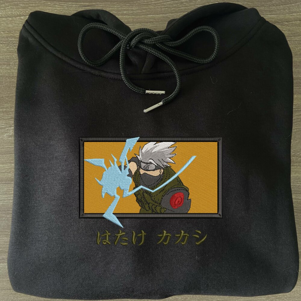 Kakashi Art Embroidered Hoodie Black (3)