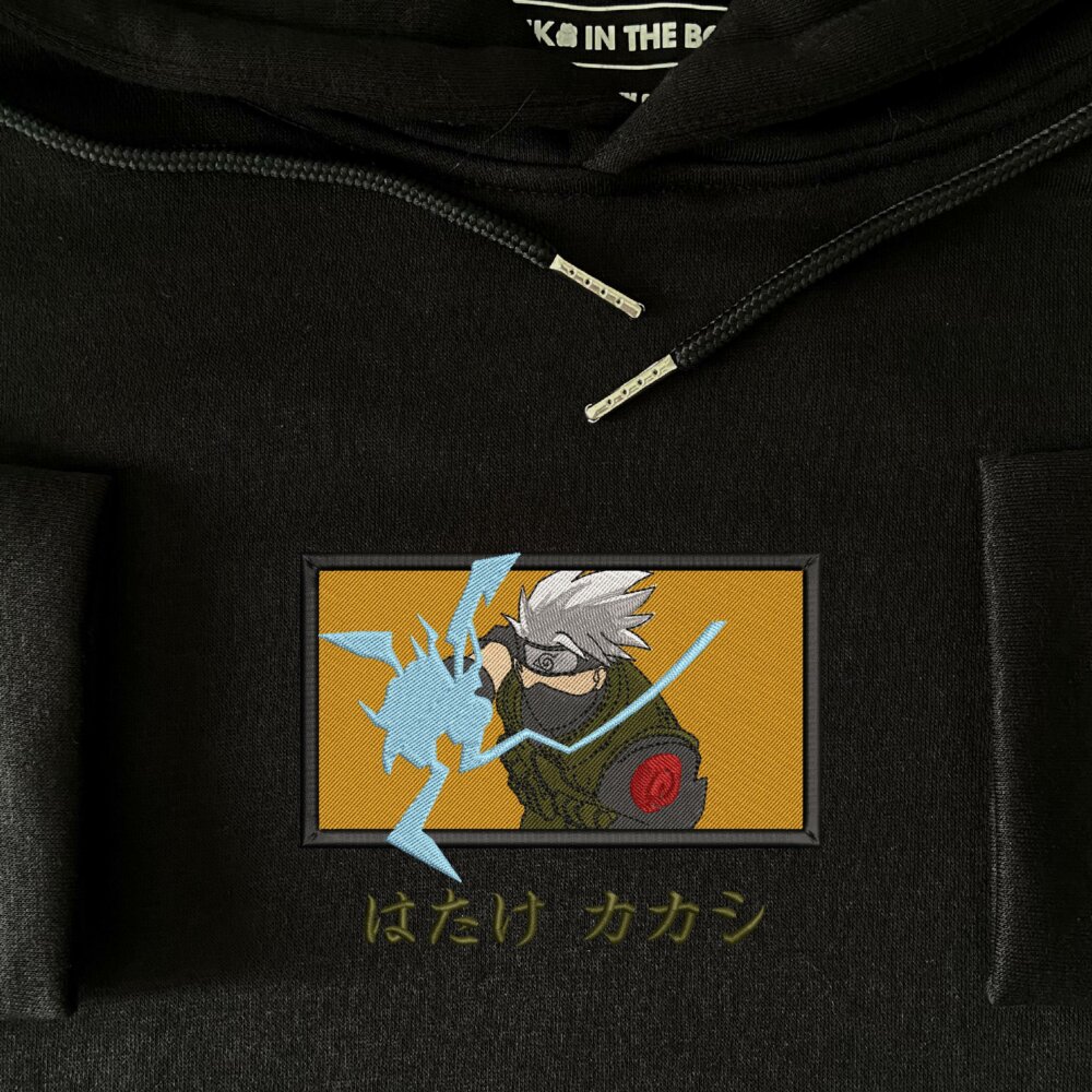 Kakashi Art Embroidered Hoodie Black (4)