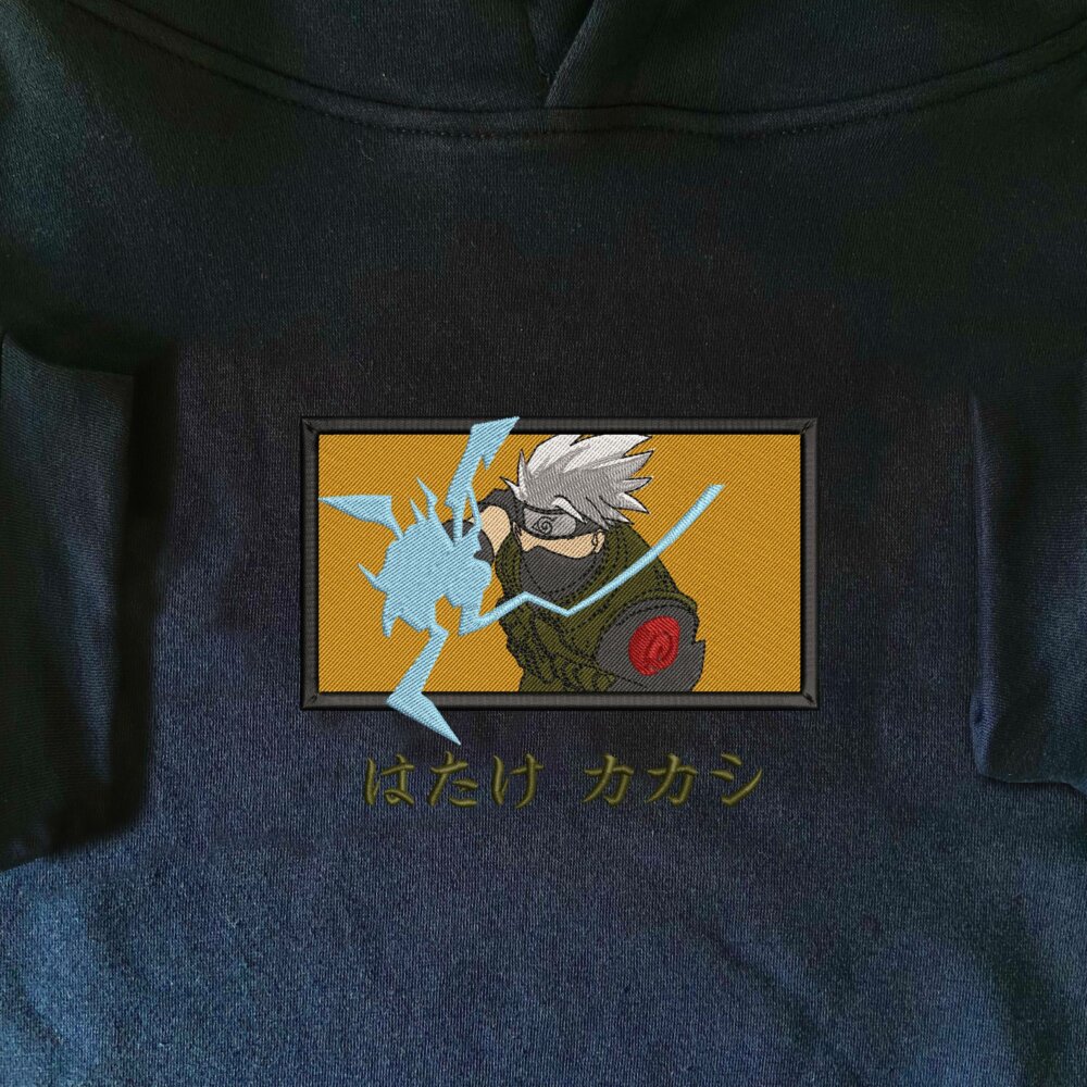 Kakashi Art Embroidered Hoodie Navy (1)