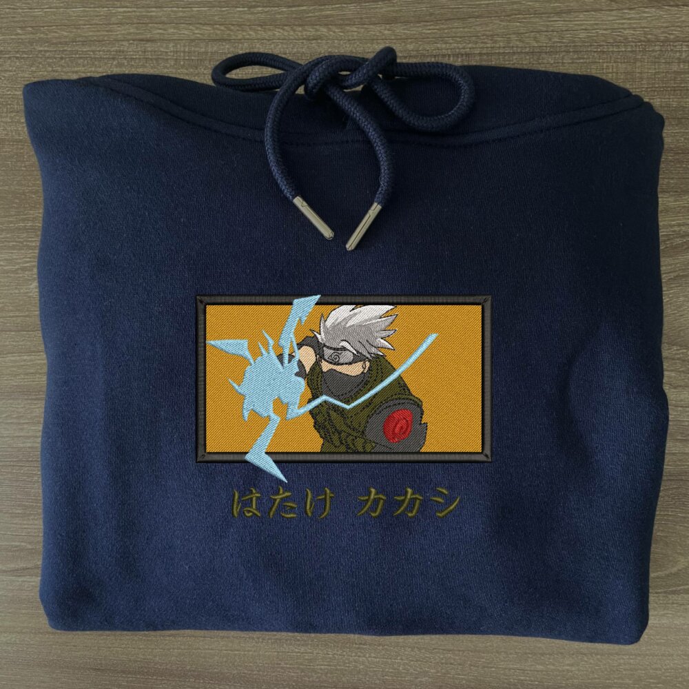 Kakashi Art Embroidered Hoodie Navy (3)