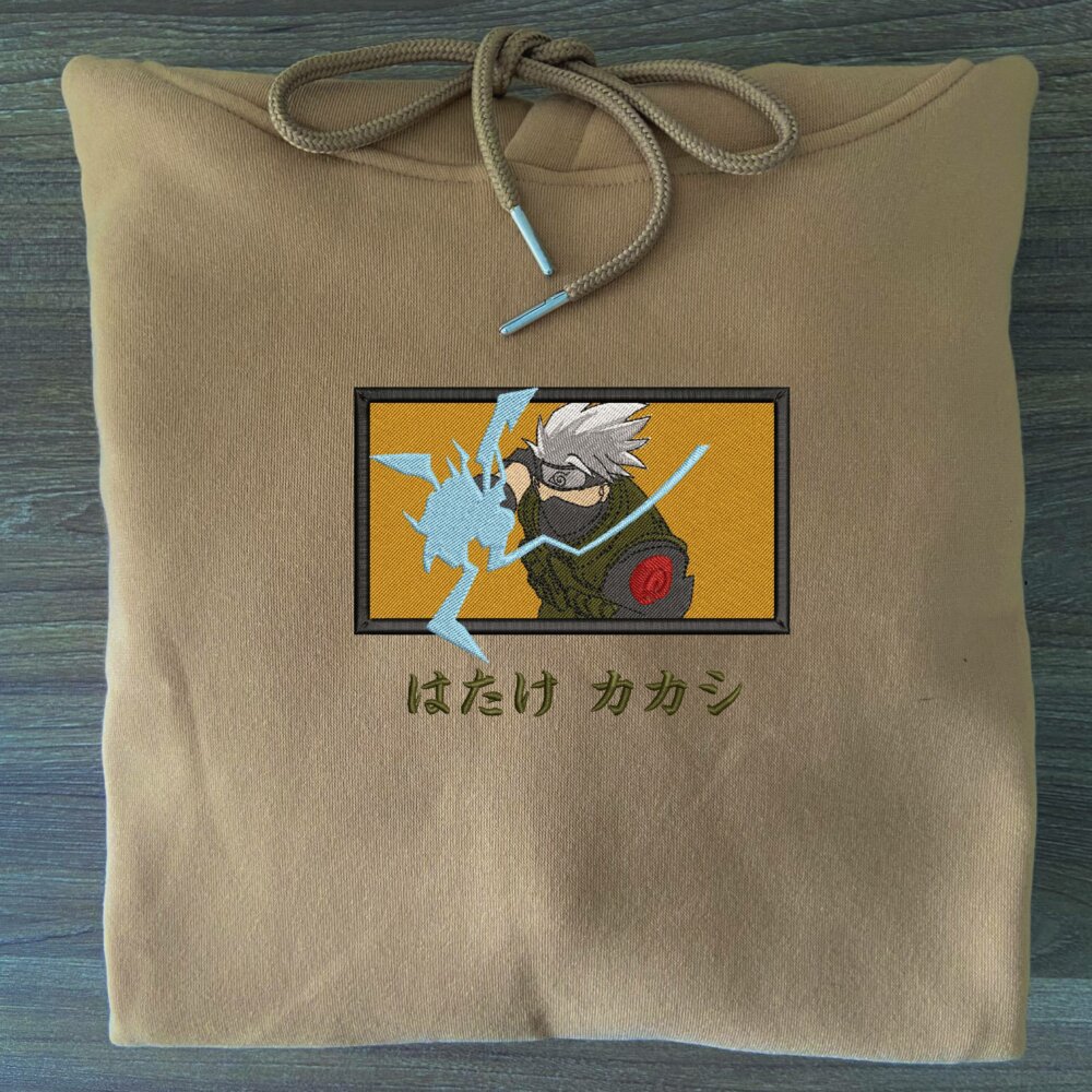 Kakashi Art Embroidered Hoodie Sand (3)