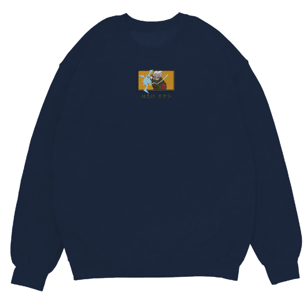 Kakashi Art Embroidered Sweatshirt Navy