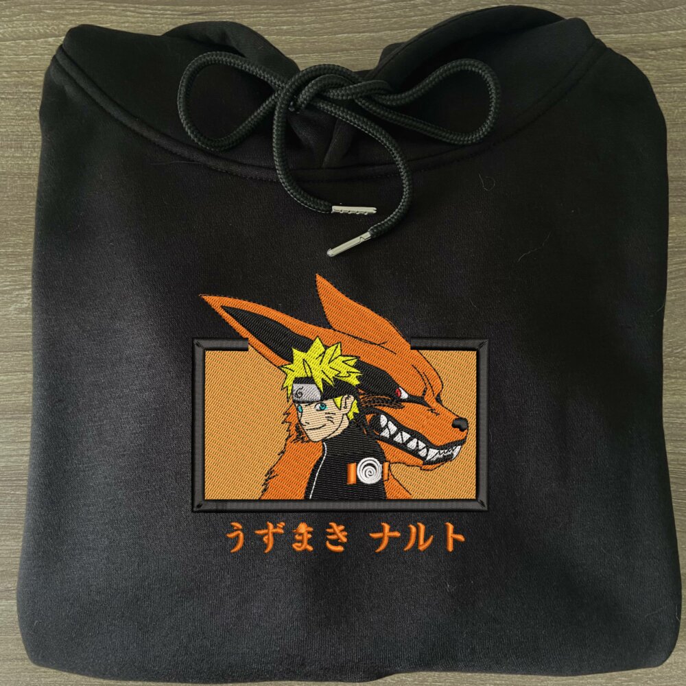 Kurama naruto Art Embroidered Hoodie Black (3)