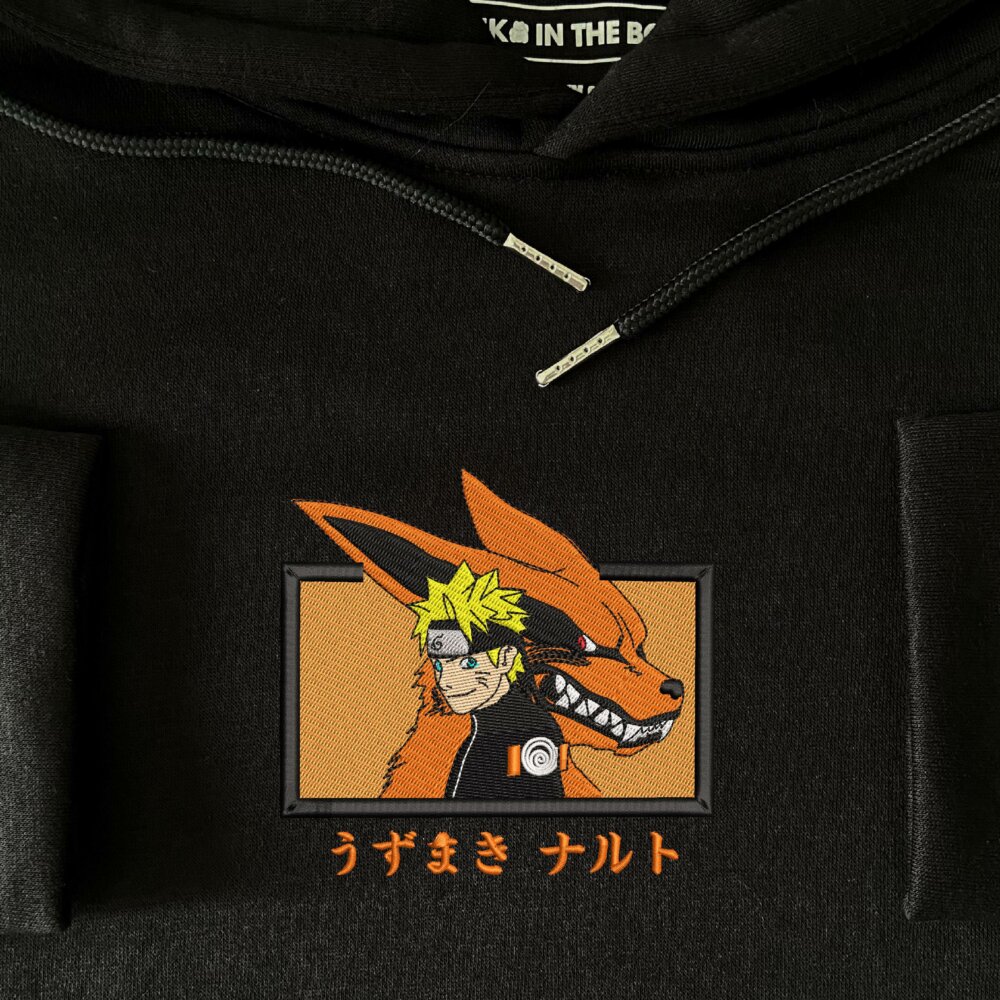 Kurama naruto Art Embroidered Hoodie Black (4)