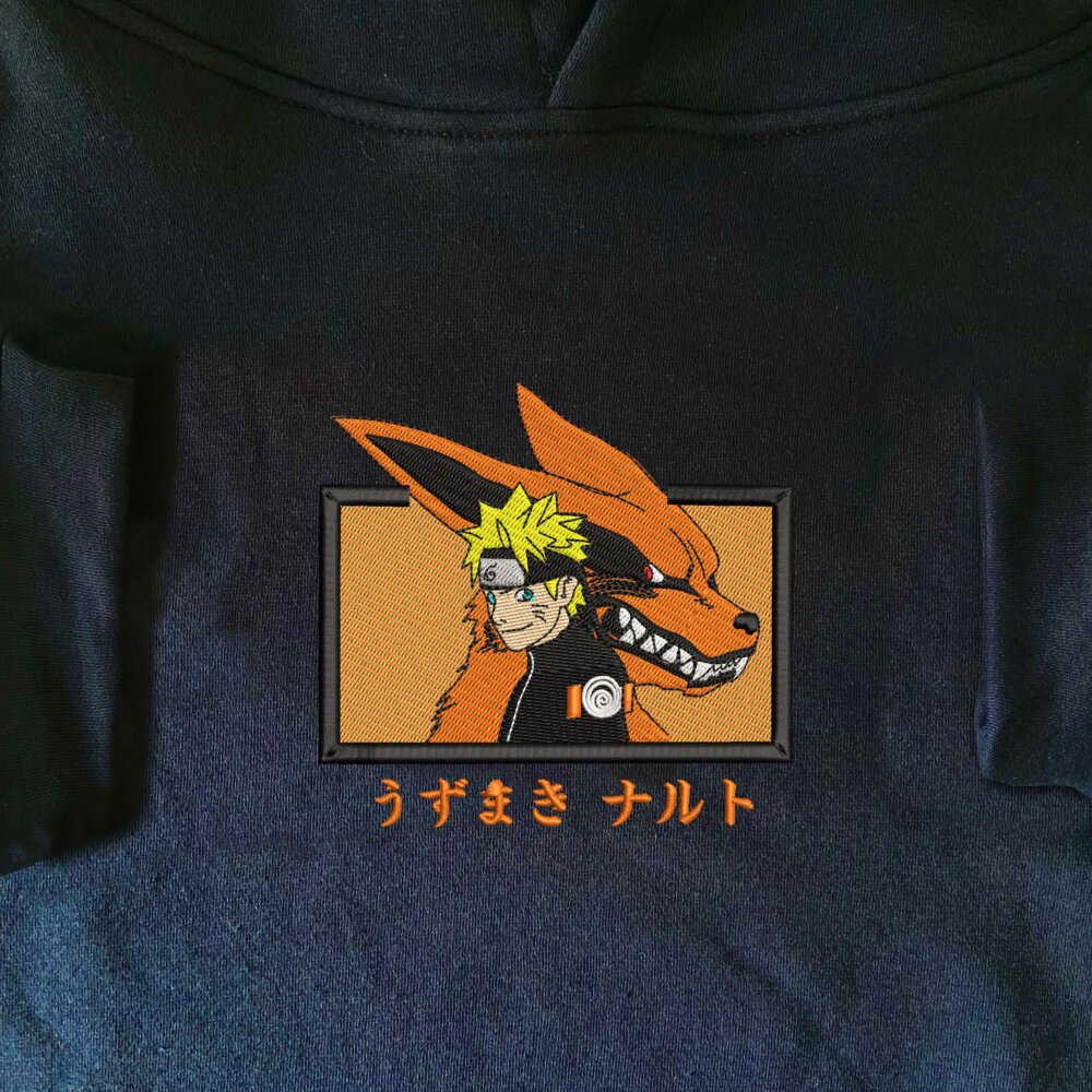 Kurama naruto Art Embroidered Hoodie Navy (1)