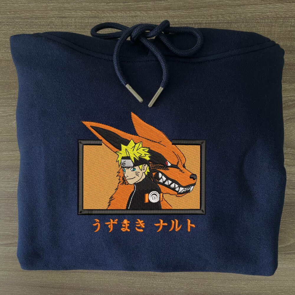 Kurama naruto Art Embroidered Hoodie Navy (3)