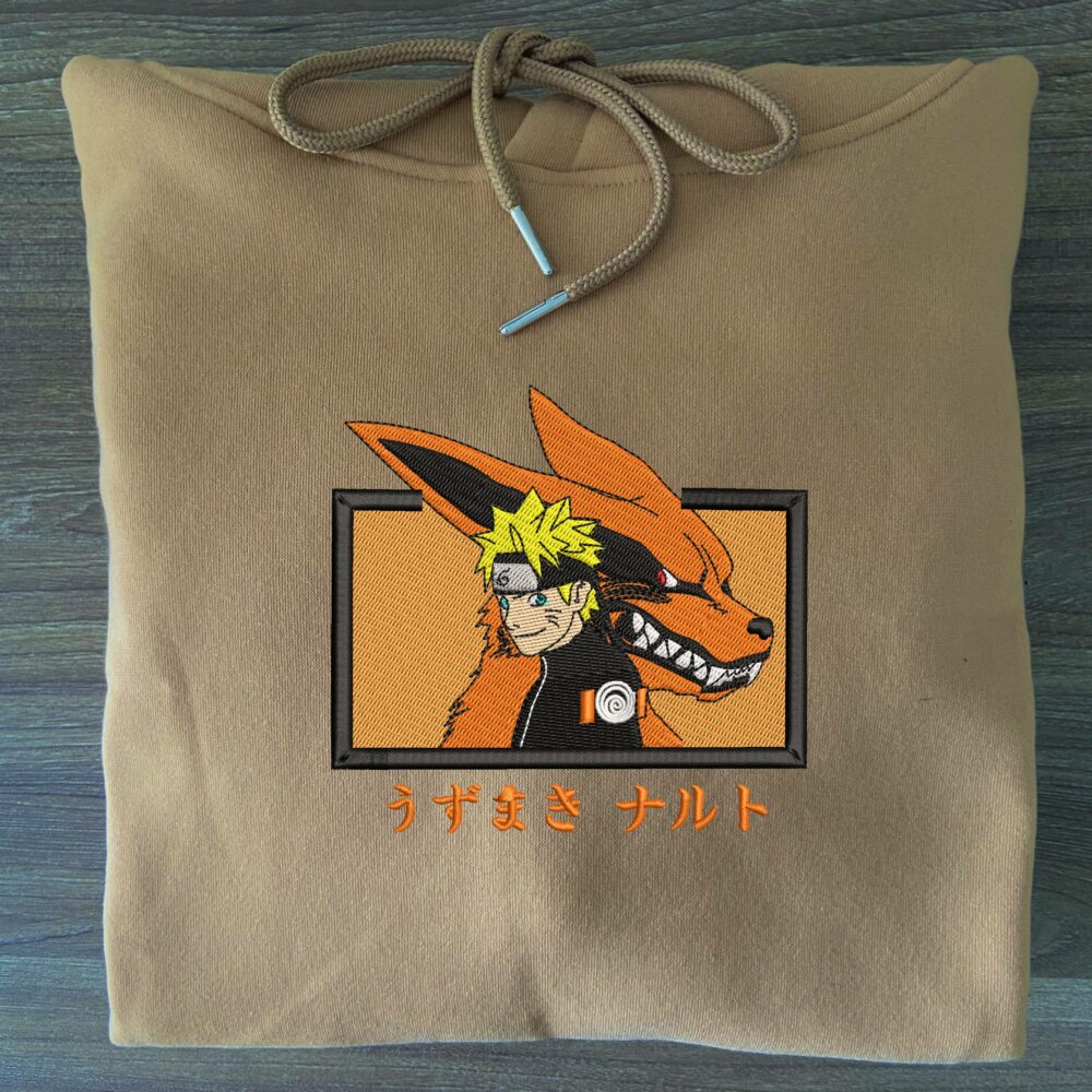 Kurama naruto Art Embroidered Hoodie Sand (1)