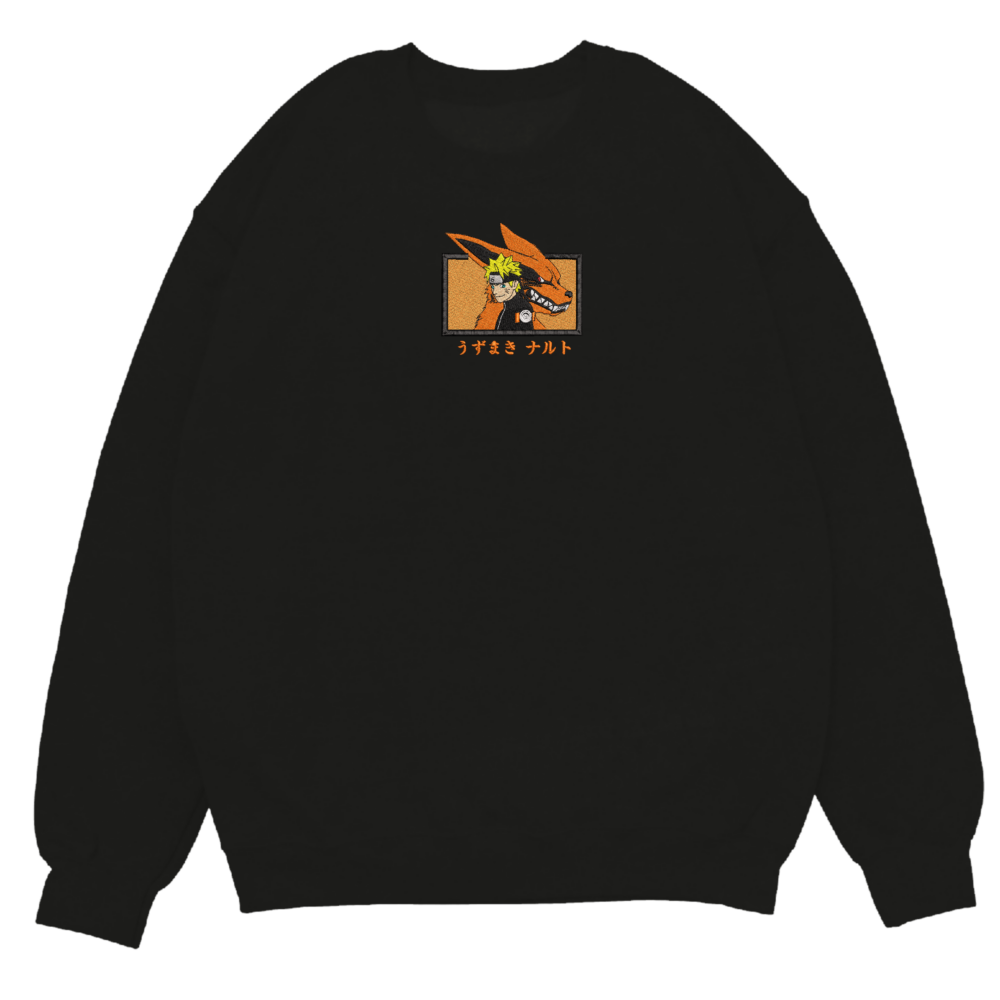 Kurama naruto Art Embroidered Sweatshirt Black