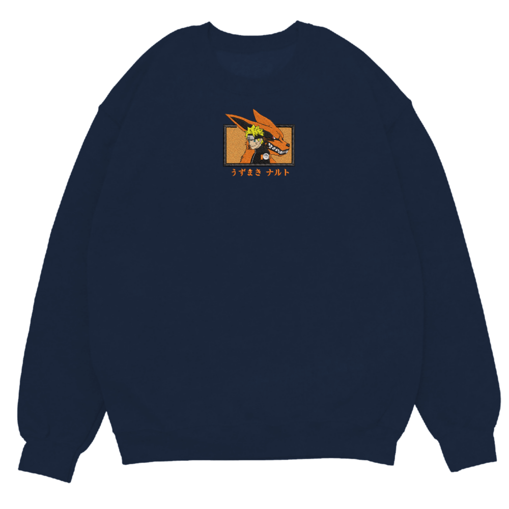 Kurama naruto Art Embroidered Sweatshirt Navy