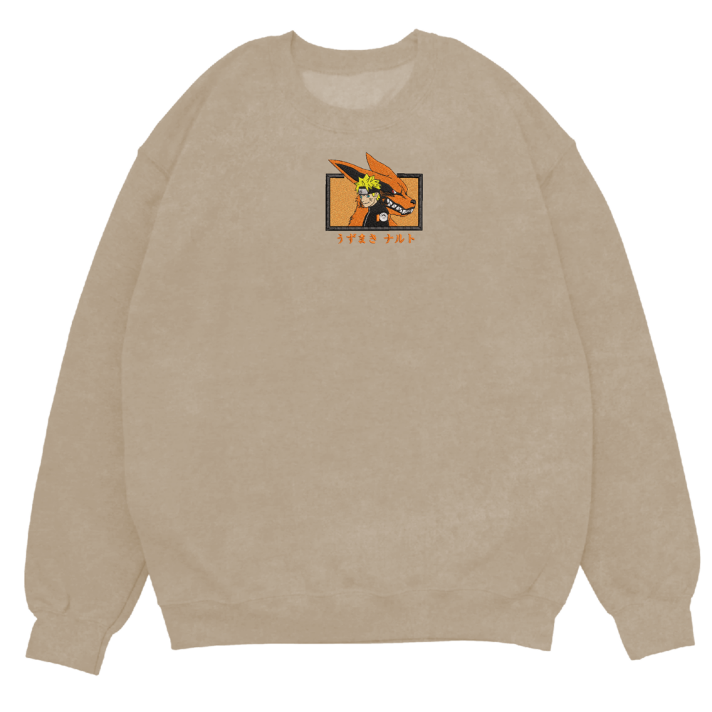 Kurama naruto Art Embroidered Sweatshirt Sand