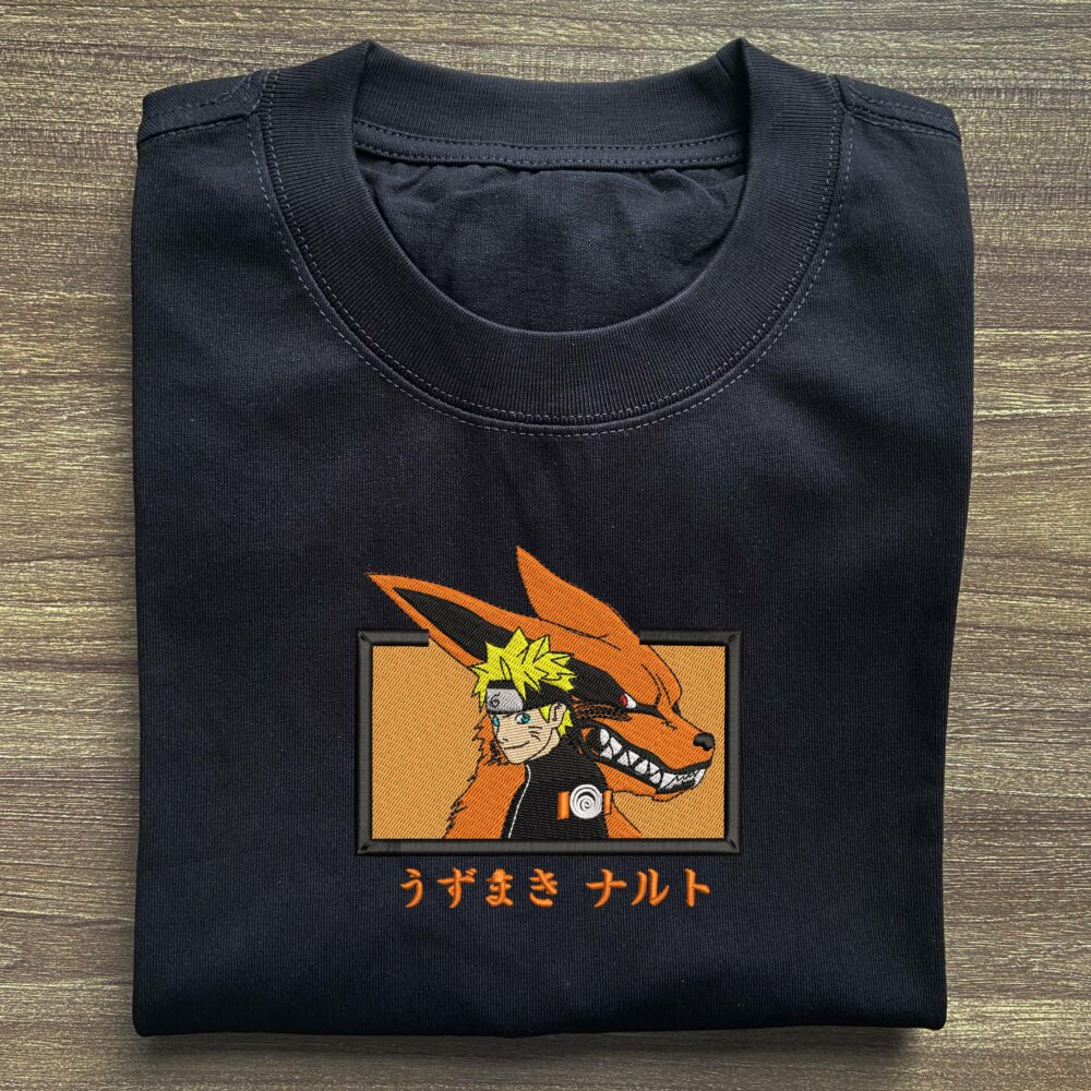 Kurama naruto Art Embroidered T shirt Black (2) Main Thumbnails T shirt