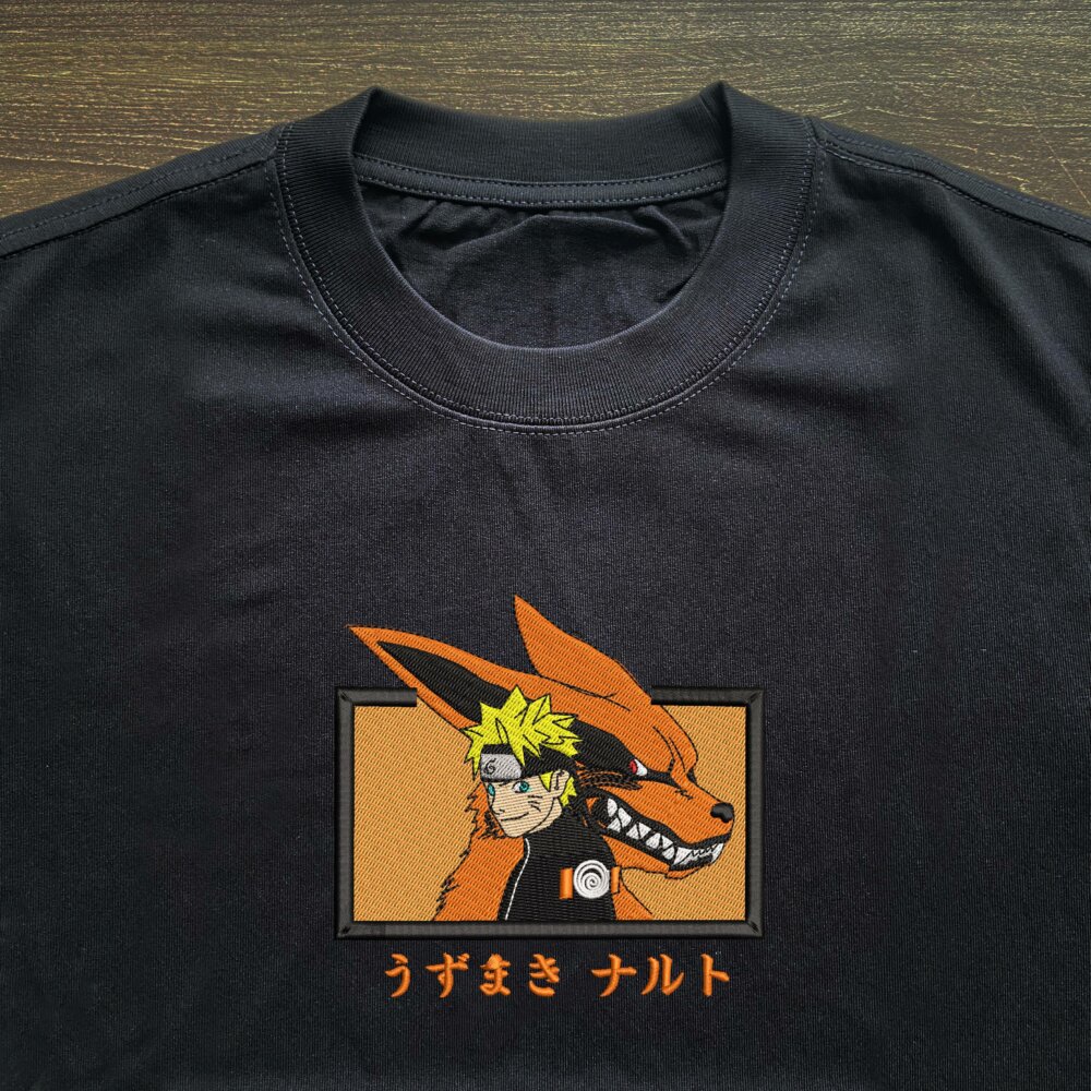 Kurama naruto Art Embroidered T shirt Black (3) Thumbnails T shirt Gallery