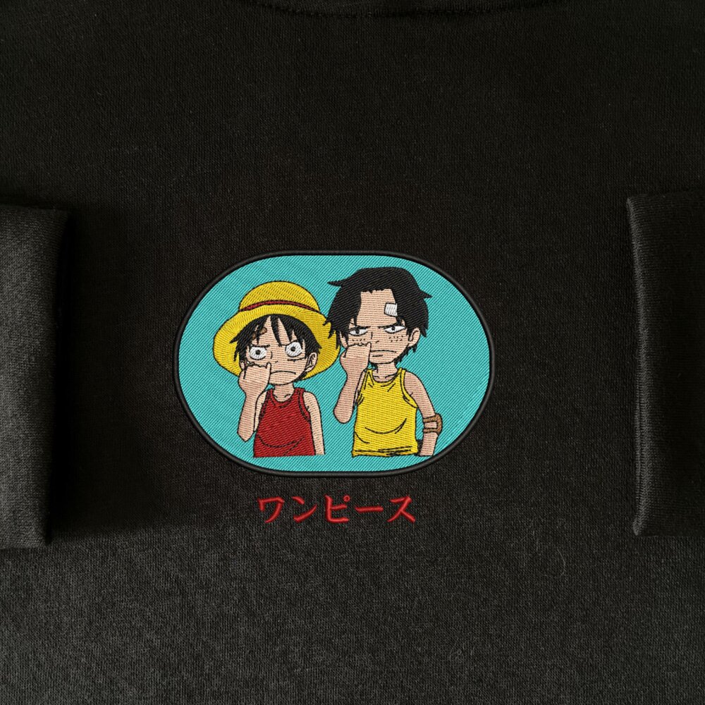 Luffy And Ace Art Embroidered Hoodie Black (1) Main Thumbnails Sweatshirt