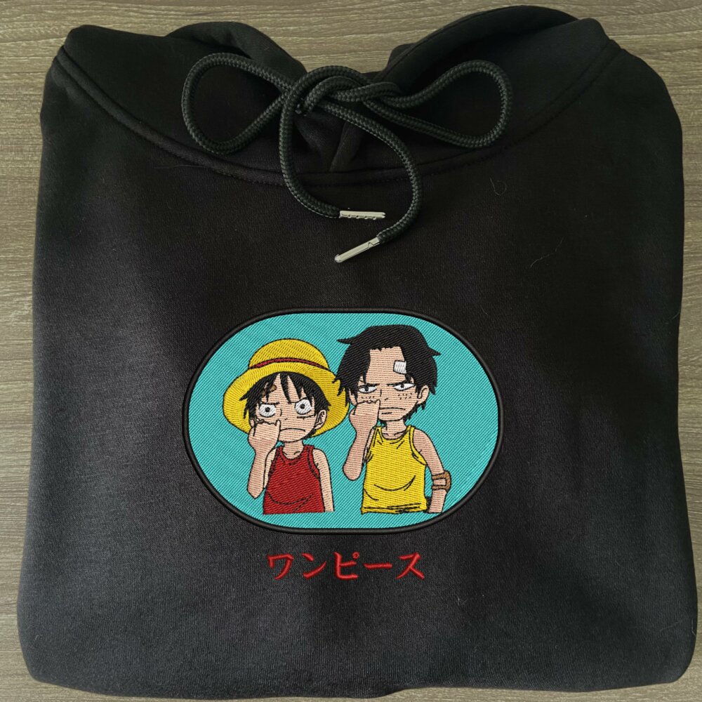 Luffy And Ace Art Embroidered Hoodie Black (3)