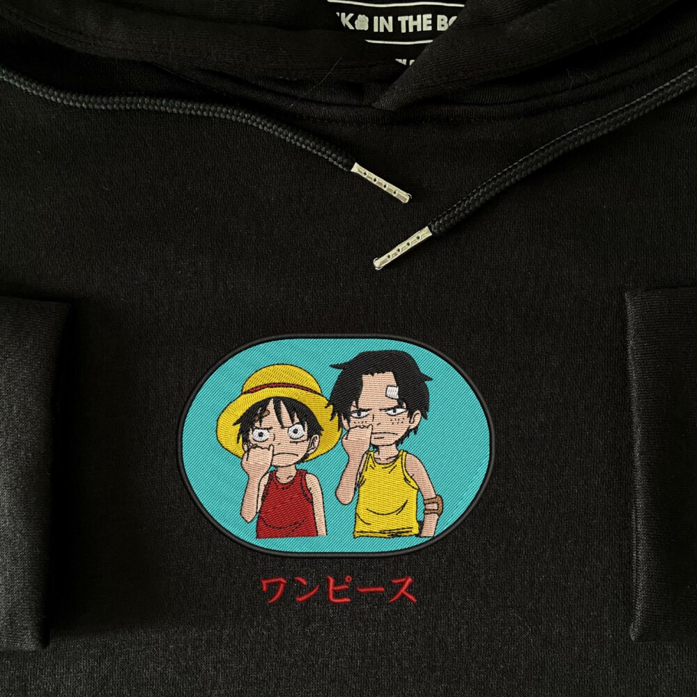 Luffy And Ace Art Embroidered Hoodie Black (4)