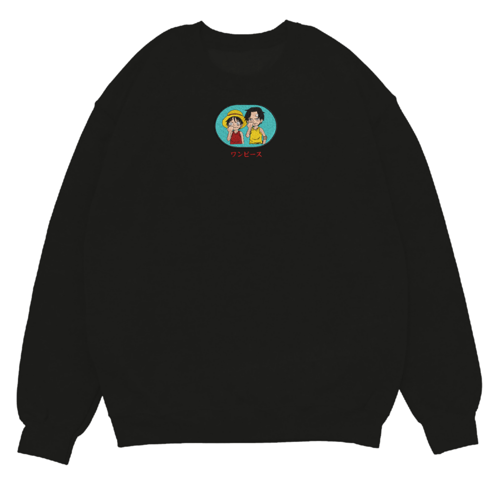 Luffy And Ace Art Embroidered Sweatshirt Black