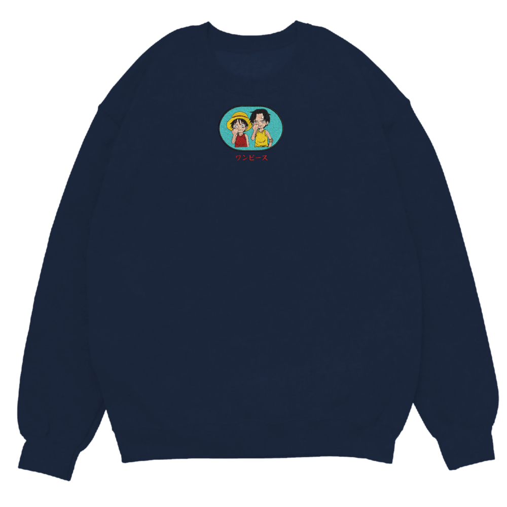 Luffy And Ace Art Embroidered Sweatshirt Navy