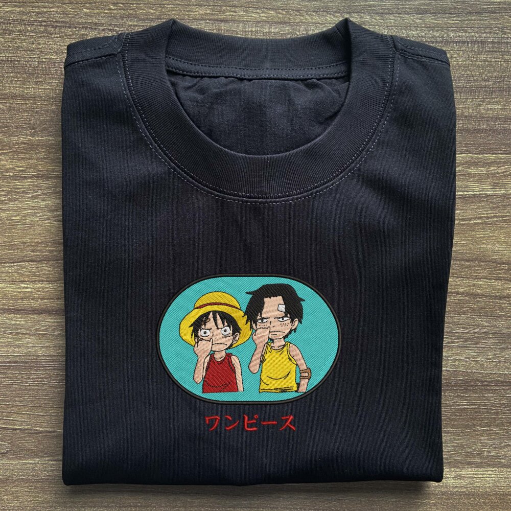 Luffy And Ace Art Embroidered T shirt Black (2) Main Thumbnails T shirt