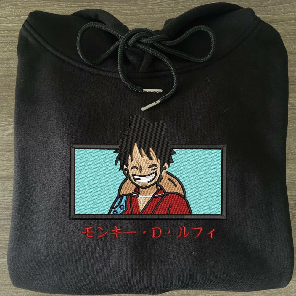 Luffy Art Embroidere Hoodie Black (2)