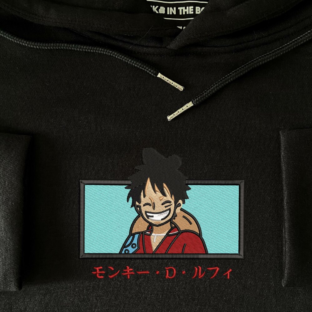 Luffy Art Embroidere Hoodie Black (3)